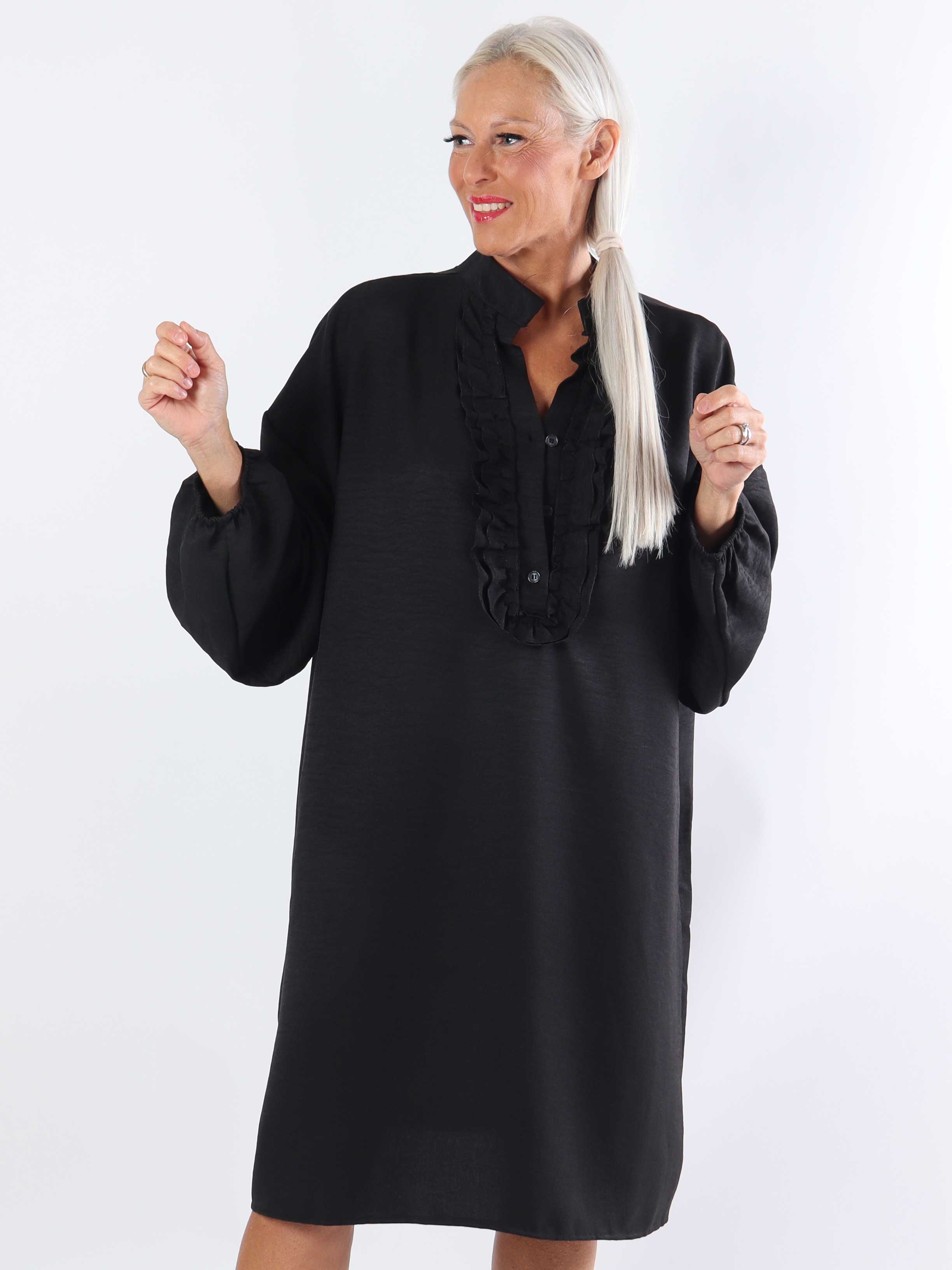 Cassia Plain - Plus size tunikakjole med flæser ved brystet